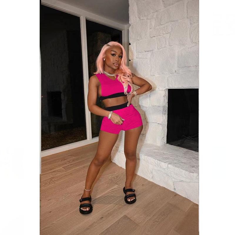 

Women' Tracksuits Piece Set Women Summer Solid Crop Top Shorts Sets Y2k Clothes Fashion Sports Lounge Vacation Outfit Streetwear Wholesale, Black