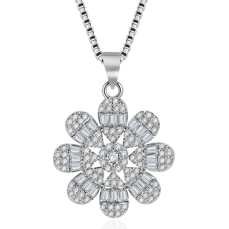

Full diamond eight-petal flower ladder square diamond pendant pendant necklace micro-set zircon cherry blossom love pendant chain necklace