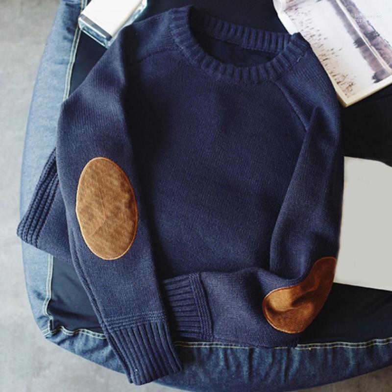 

Men's Sweaters Men Sweater Solid Color Knitted Pullover Crewneck Patchwork Sleeve Winter Thermal Time22, Khaki