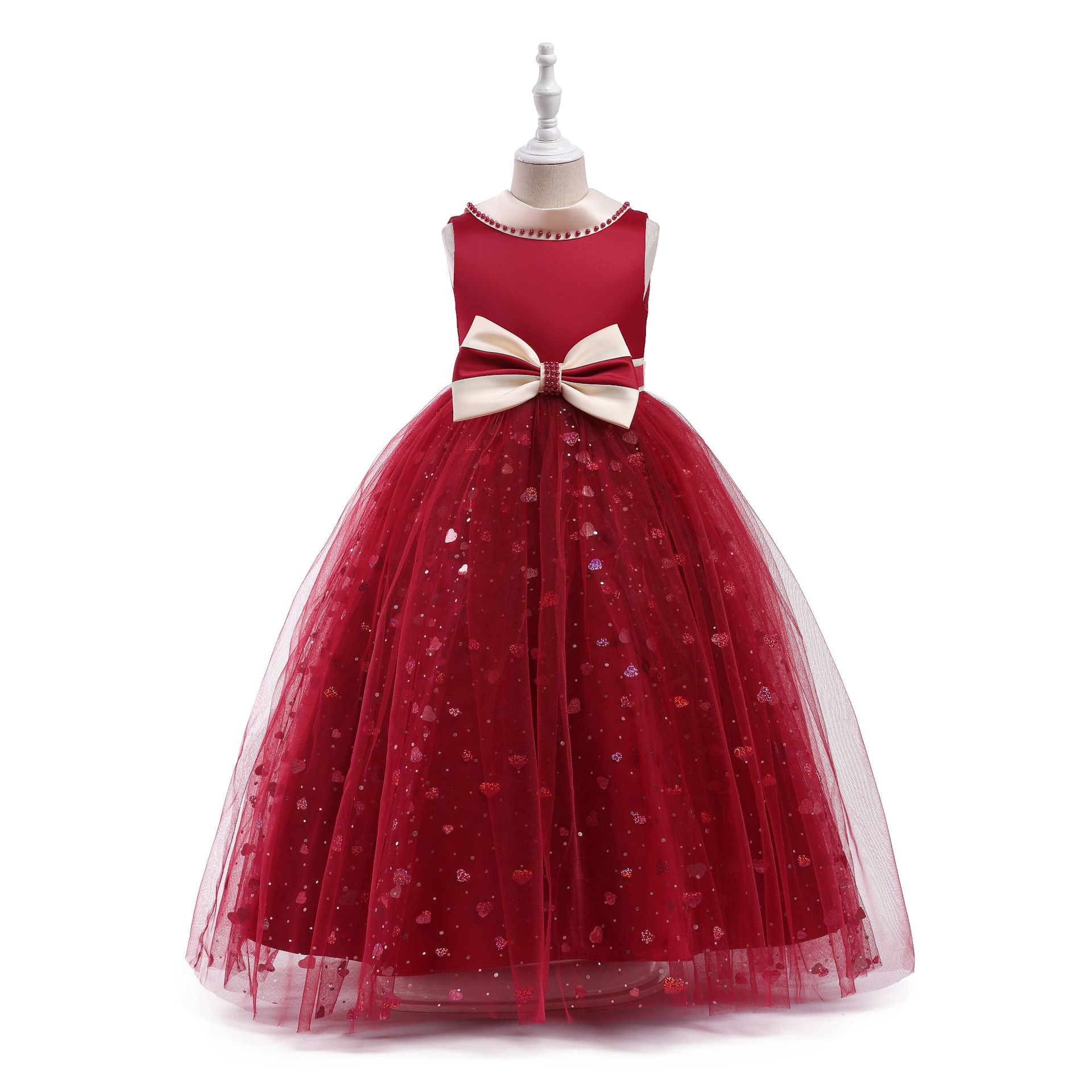 Belles robes de demoiselle d'honneur pour les mariages O cou Tulle longueur de plancher dos nu robe de bal fille robes de reconstitution historiq