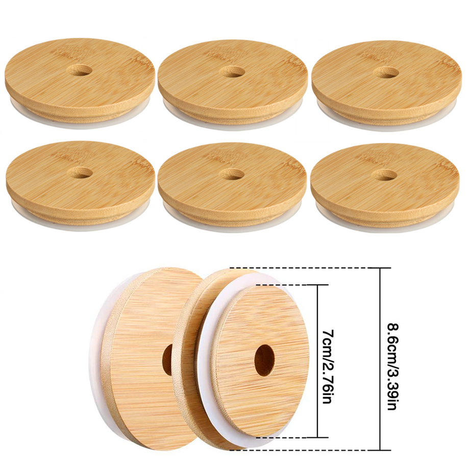 

DHL Ship Bamboo Cap Lids 70mm 88mm Reusable Wooden Mason Jar Lid with Straw Hole and Silicone Seal FY5015 sxmy5