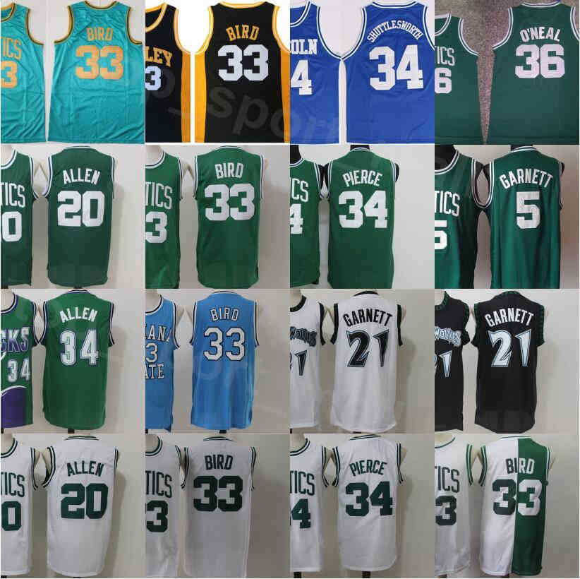 

Vintage Basketball Kevin Garnett Jersey 5 21 Ray Allen 20 Jesus Shuttlesworth 34 Stitched Color Green White Black Blue, 5 green