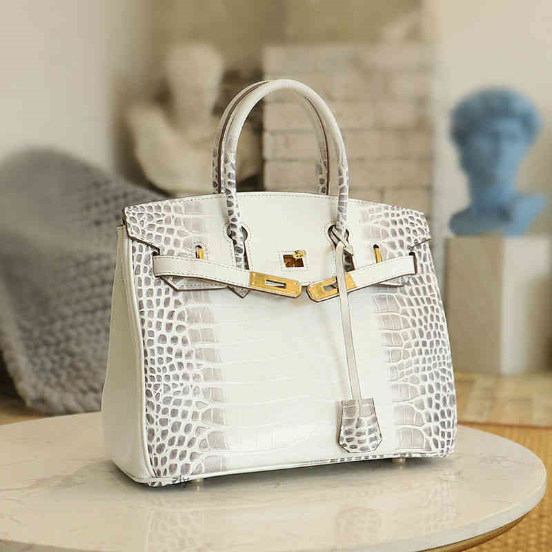 

women totes shoulder herme birkin Manual top layer cowhide embossed crocodile Single Shoulder Handbag Himalayan platinum 30 large leather zly, Hlc2038 xima white 30cm