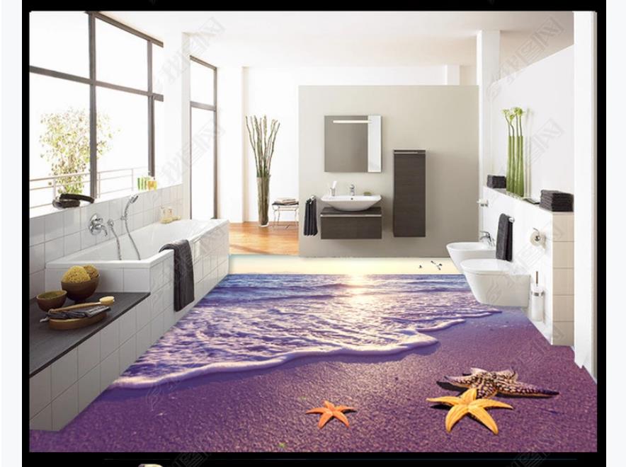 

Custom photo flooring wallpaper 3d Wall Stickers Modern Mediterranean sea Morning beach 3D bathroom floor painting walls papers home decoration, Custom any size