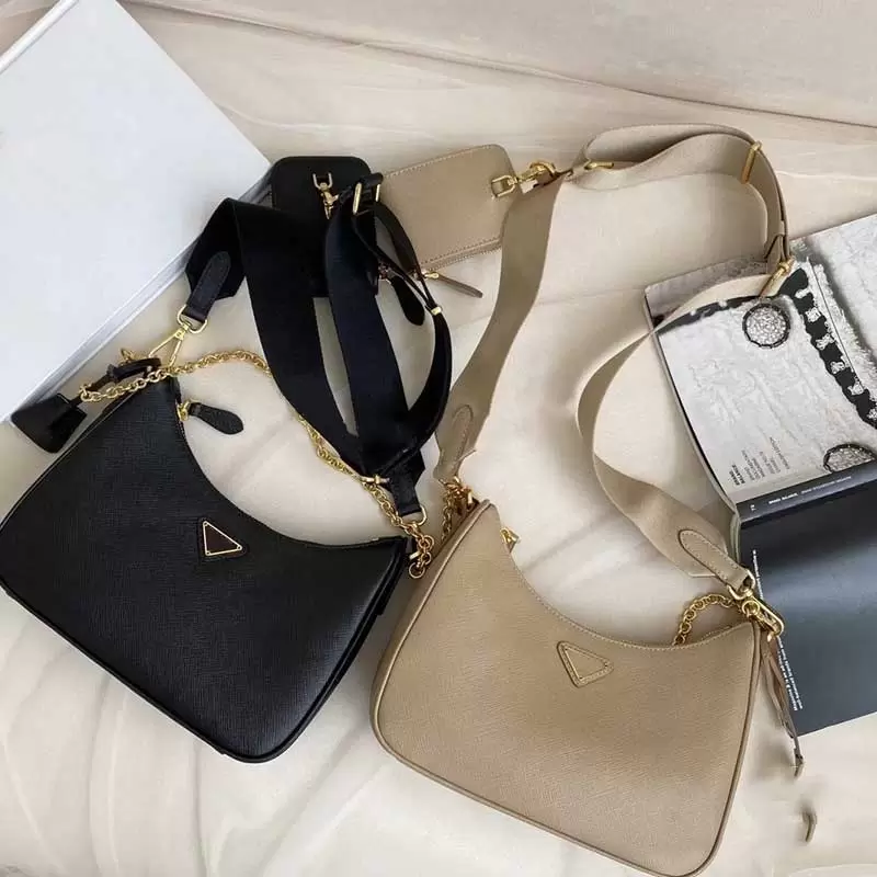 

New Women's Full Leather Bag Three-in-one Nylon Hobo Hand Carry / Armpit 1BH204 Designer Shoulder Diagonal Bags Waist Bag Fashionable And Versatile, Freight compensation