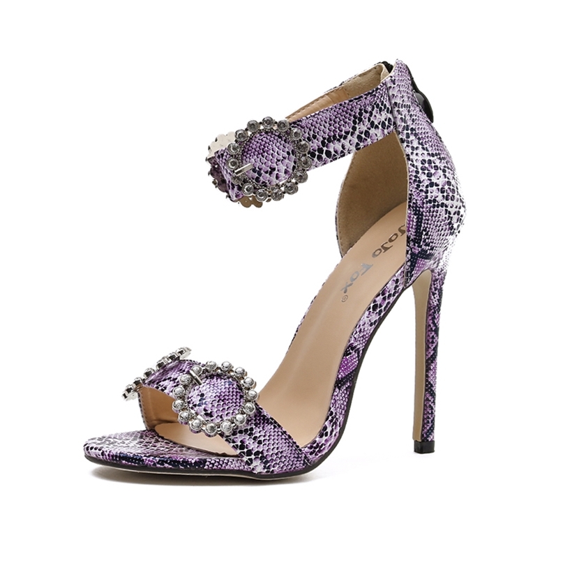 

light luxury Buckle purple snake line buckle thin heel high sandals 360-15 220322