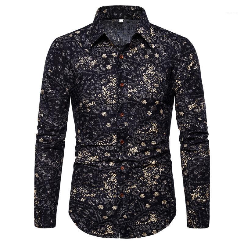 

Men's Fashion Casual Slimmed-down Flower Long-sleeved Shirt Plus Size Korean Clothes Shirts