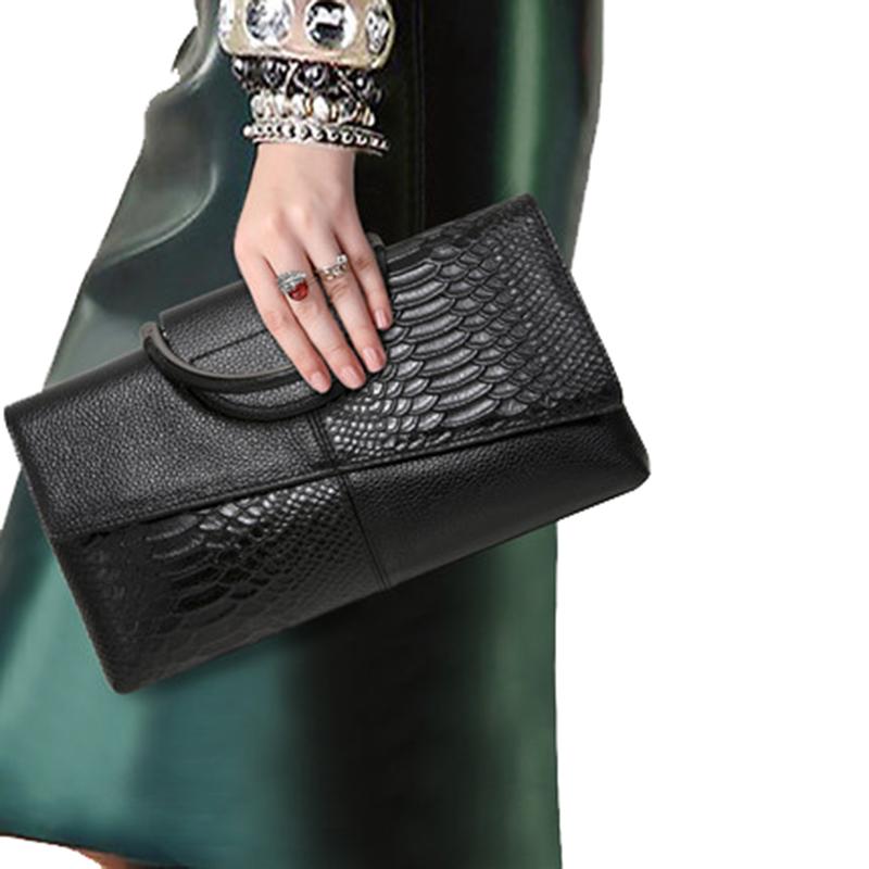 

Evening Bags Genuine Leather Female Bag Wave Fashion Shoulder Diagonal The First Layer Handbags Lady Clutch Totes HandbagEvening, Black