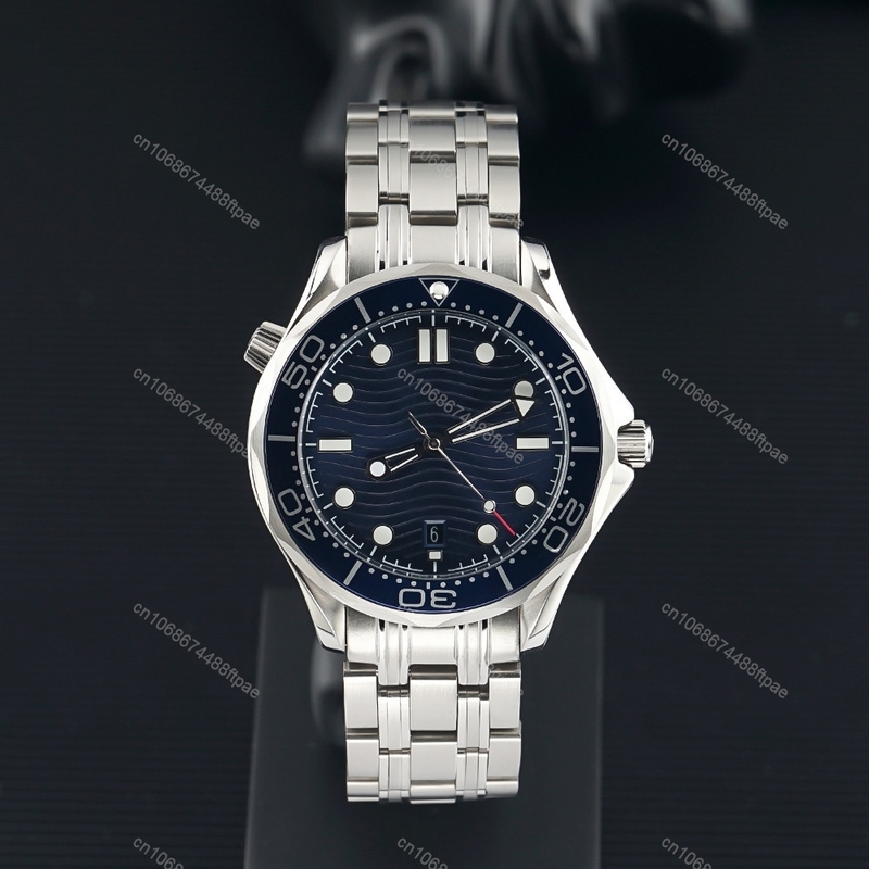 

Blue Wave Dial Top Luxury Automatic Men's Watch Diver Wristwatch Clock Man Ceramic Bezel 007 220728, As shown