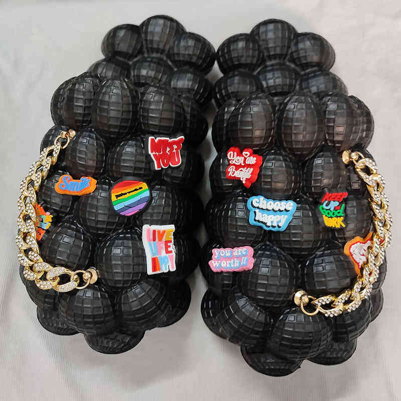 

Slipper Bubble Slides with Charms for Women Fashion Chain Inspirational Quotes Sandals 2022 Summer House Slippers Platform Shoes 0729, Free size