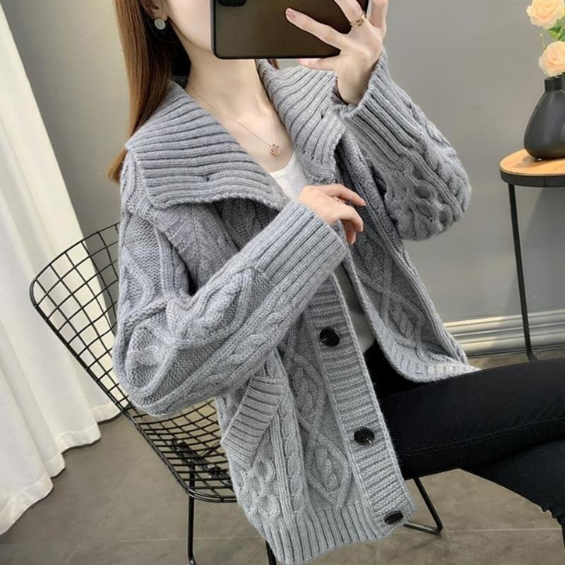 

Women's Knits & Tees Women 2022 Spring Autumn Fashion Solid Color Cardigan Jackets Female Knitted Sweater Overcoats Ladies Loose Warm Coats, Gray
