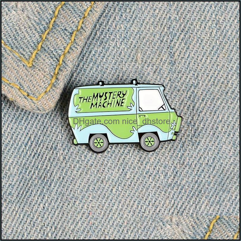 

PinsBrooches Jewelry Magical Green Car Enamel Pins The Mystery Hine Badges Soe Trouble Brooches For Women Backpack Bag Lapel Pi Dhx5H