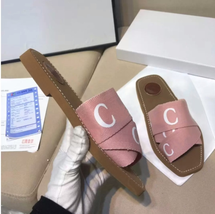 

2022 Newest Branded Women Woody Mules Fflat Slipper Deisgner Lady Lettering Fabric Outdoor Leather Sole Slide Sandal size 35 - 42, # 1