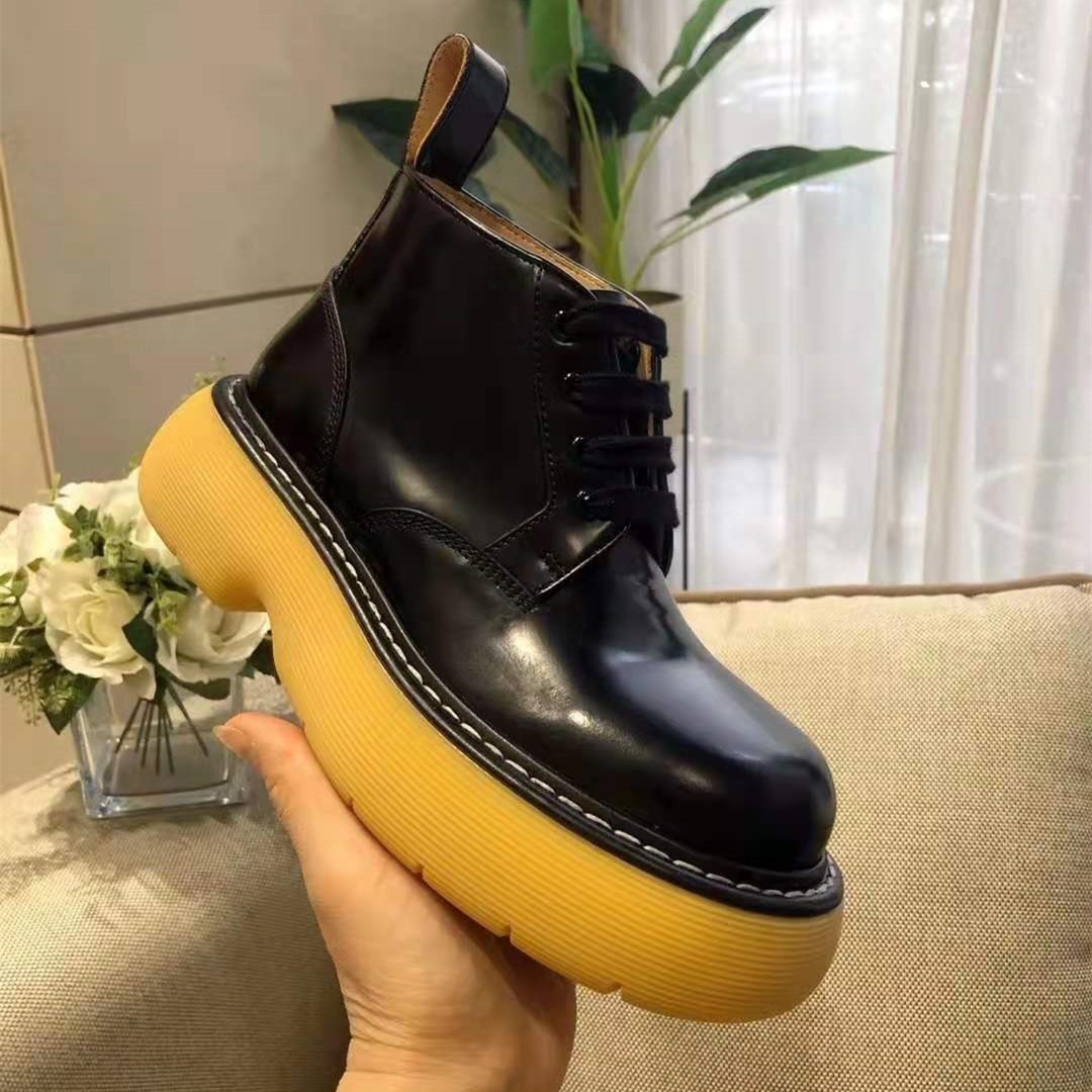 Bottes en cuir pour hommes, Streetwear de marque à la mode, décontractées, Vintage, semelle épaisse, unisexe, chaussures Premium à lacets, Bootie