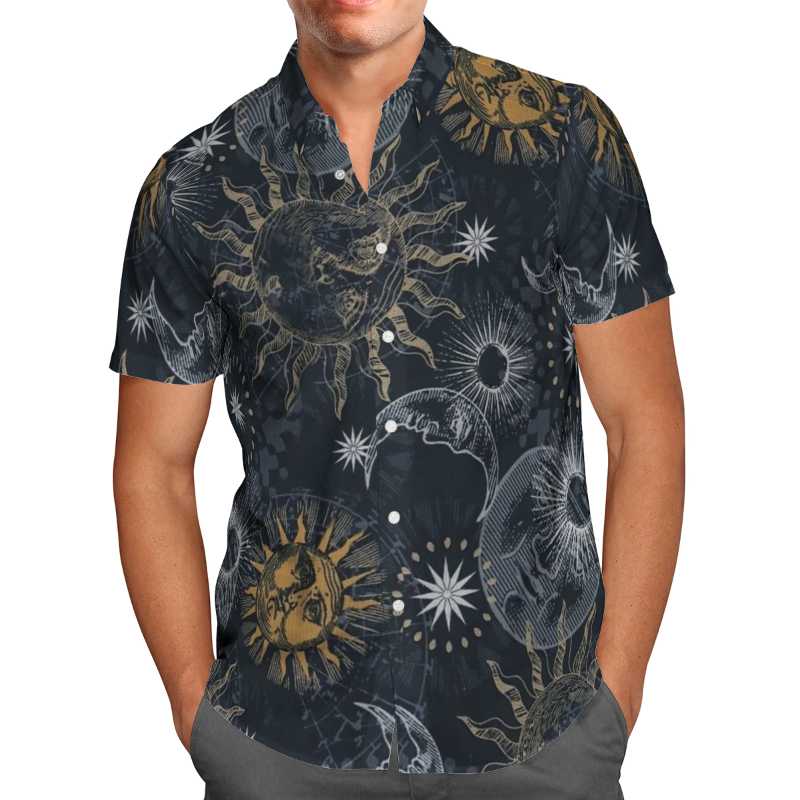 

Men's Casual Shirts Sun Moon 3D Print Beach Hawaiian 2022 Summer Shirt Short Sleeve Retro Streetwear Oversized 5XL Camisa Social Chemise Hom, White;black