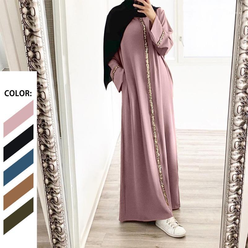

Ethnic Clothing 2022 Djellaba Muslim Dress Sequined Beading Abaya Silky Elegant Long Abayas Women Modest Wear EID Robes