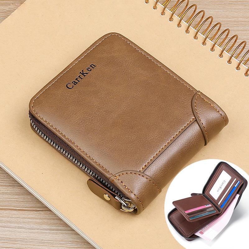 

Mens Leather Wallet Zipper Small Purse Card Holder Man Carteira Masculina Couro Coin Porte Monnaie Money Bag, Gray