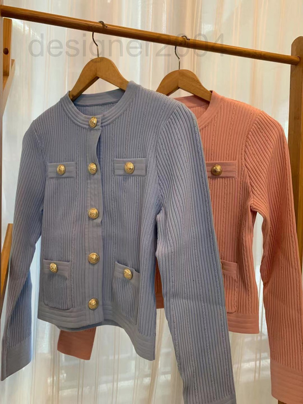 Women's Sweaters designer 20ss spring and autumn balman knitted slim fit cardigan gold button round neck vertical stripe women's sweate-image-789572599