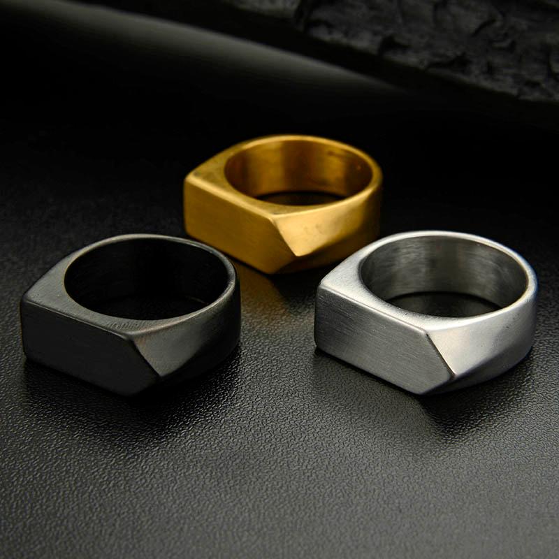 

Wedding Rings Wholesale Arrival Men Women's Black Plated Vintage Cool Biker Brand Stainless Steel Geometric Shape Simple Finger RingWedd