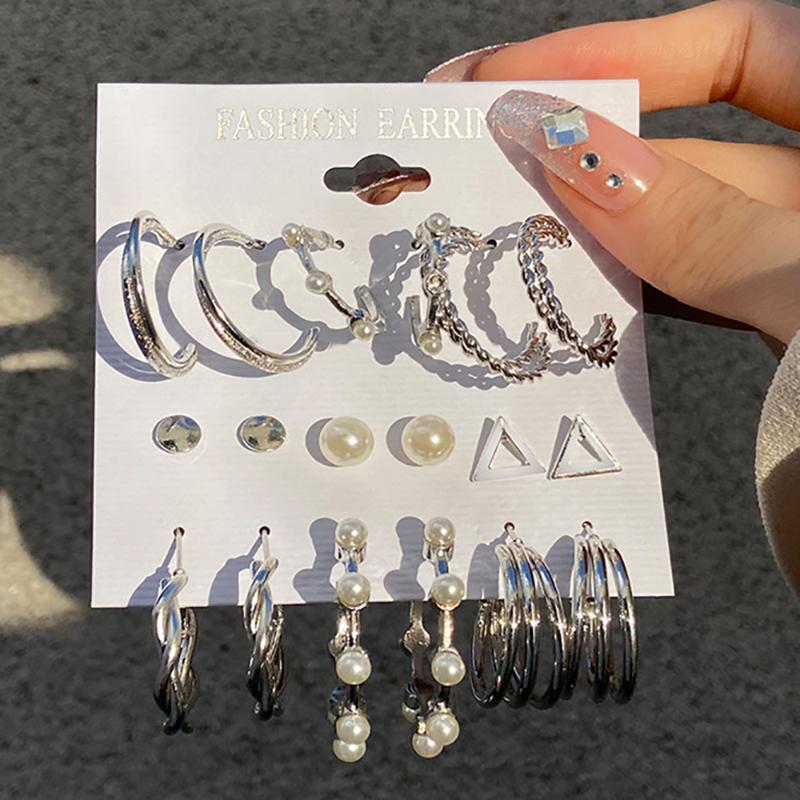 

Stud Bohemian Butterfly Pearl Hoop Earrings Set For Women Geometirc Silver Circle 2022 Trend Jewelry GiftStud
