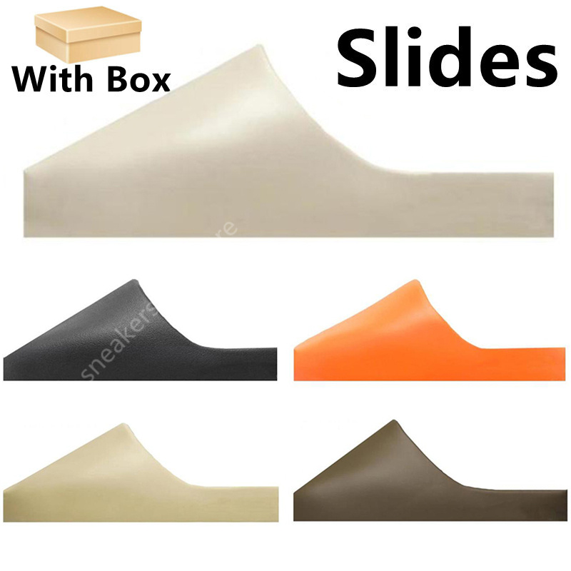 

With Box Slides Slippers sandals Sneakers Shoes Graffiti Bone White Resin Desert Sand Rubber Summer Flat Men Women Designer Beach fashion Trainers US12