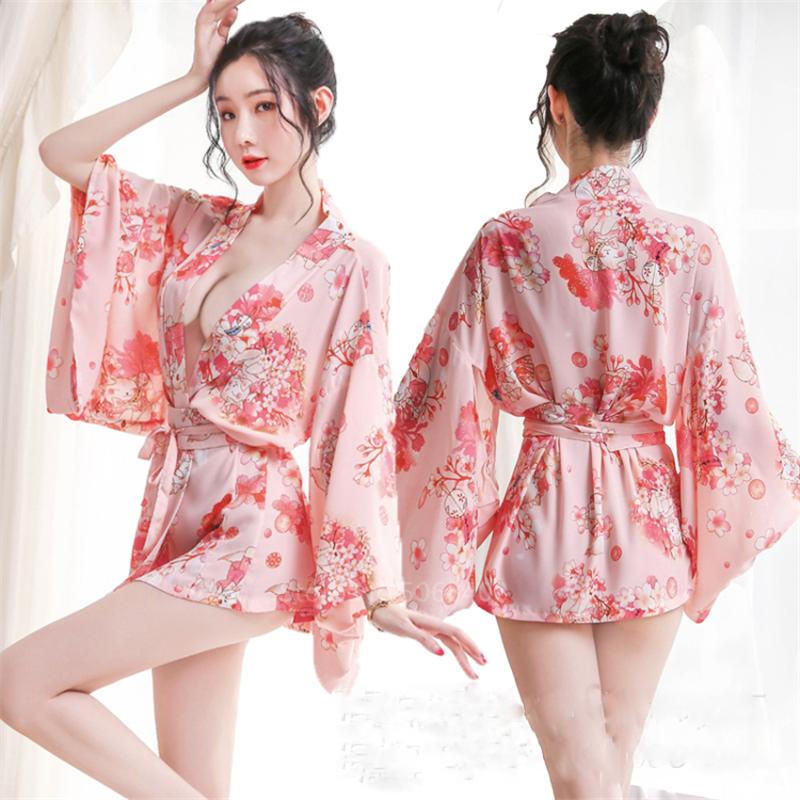 

Ethnic Clothing Kimono Cardigan Japanese Style Sakura Girl Haori Sexy Satin Pajamas Yukata Dress Women Rubbit Bathrobe Party Nightgown Geish