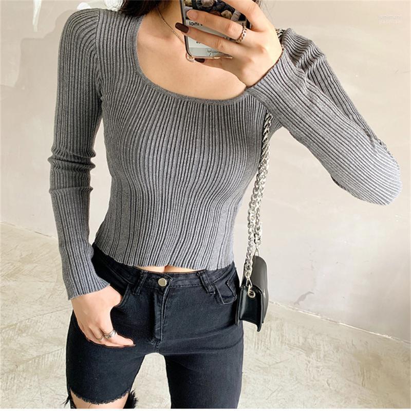 

Women's Sweaters Alien Kitty 4 Colors Square Collar Knitwear High Waist Solid Pullover Jumpers Chic Bottoming Fashion Women Tops Jemi22, White