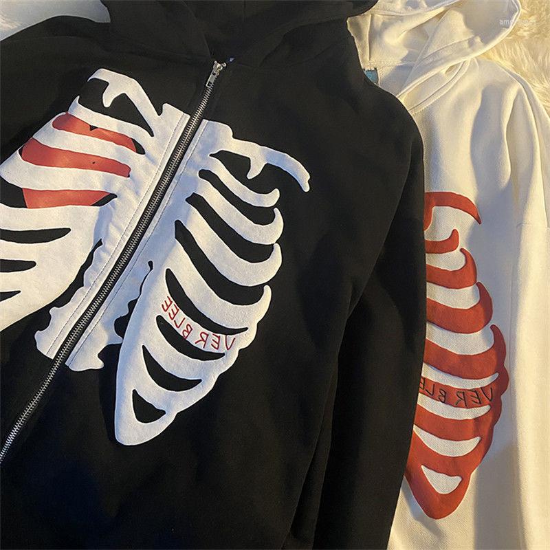 

Men' Jackets Men Hip Hop Streetwear Hooded Jacket Sternum Skeleton Coat Harajuku Cotton Loose Spring Super Cool OutwearMen, Beige