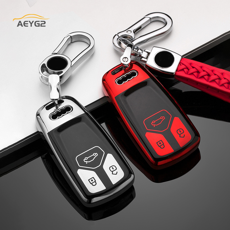 

New Soft TPU Car Remote Key Full Cover Case For Audi A4 B9 Q5 Q7 TT TTS 8S 2016 2017 2018 2019 Car Smart Key Shell Fob Keychain, Pink only case