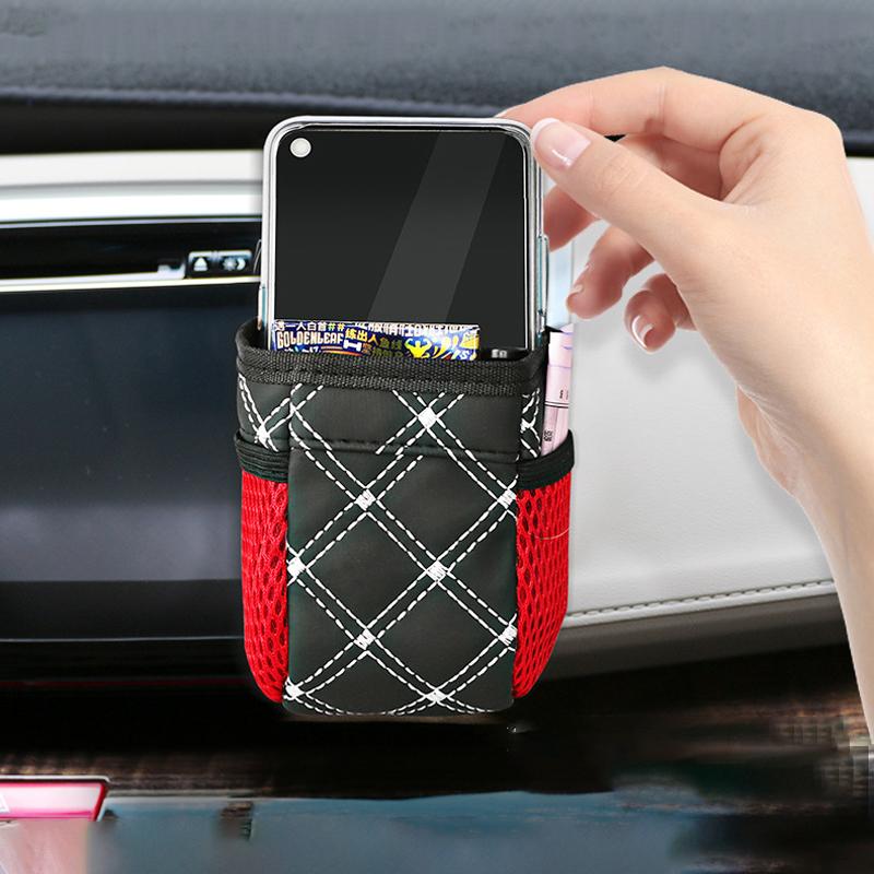 

Car Organizer Red Wine PU Leather Air Outlet Storage Bucket Supplies Accessories Mobile Phone Holder Styling Bag Hanging Box