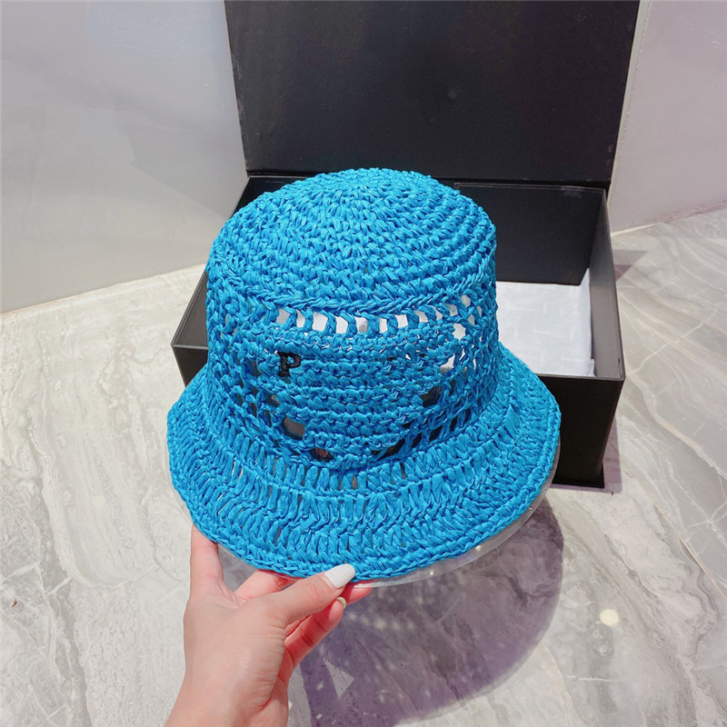 

Summer Hollow Out Straw Hats Candy Color Designer Sun Caps Women Big Brim Bucket Beach Hat Letter Embroidered Fedora, White