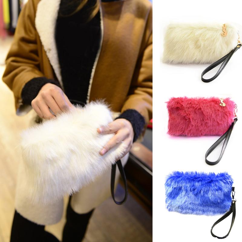 

Evening Bags Soft Faux Fur Women Handbag Wallet Phone Coin Elegant Party Bag Purse Pouch Clutch Card Holder EnvelopeEvening, Auburn