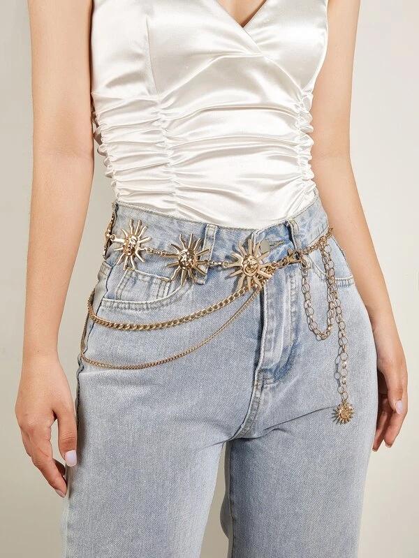 

Belts Women Sun Decor Chain Belt, Gold