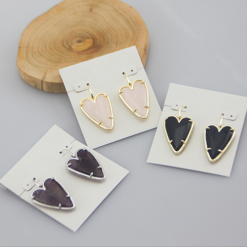 

Heart Drop Dangles in Pink Quartz Natural Amethyst Earrings