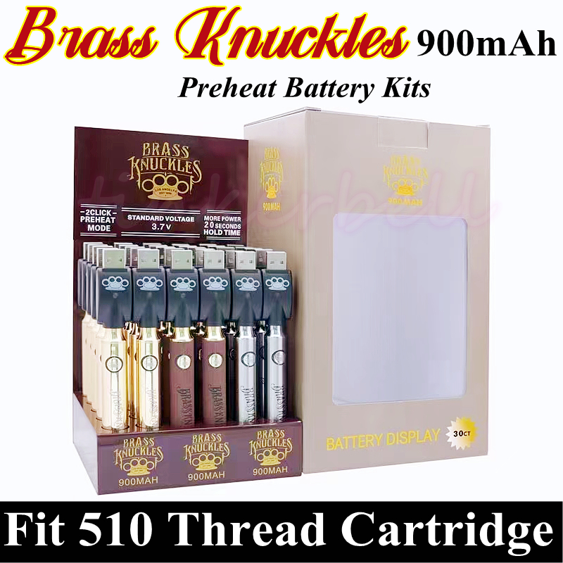 

Brass Knuckles Preheat Battery BK Kit 900mAh 30pcs /Box Display Blister Kits Adjusted Voltage Batteries Variable USB Chargers Fit 510 Thread Cartridge VV