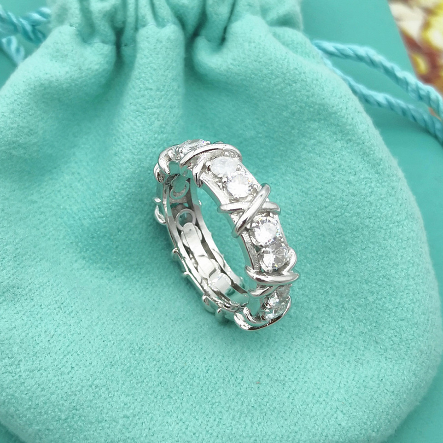 

New Blue Pouch double T-shaped open women wedding ring 925 sterling silver Band Rings,1:1 with original logo fashion woman jewelry heart ring Designer return love Gifts