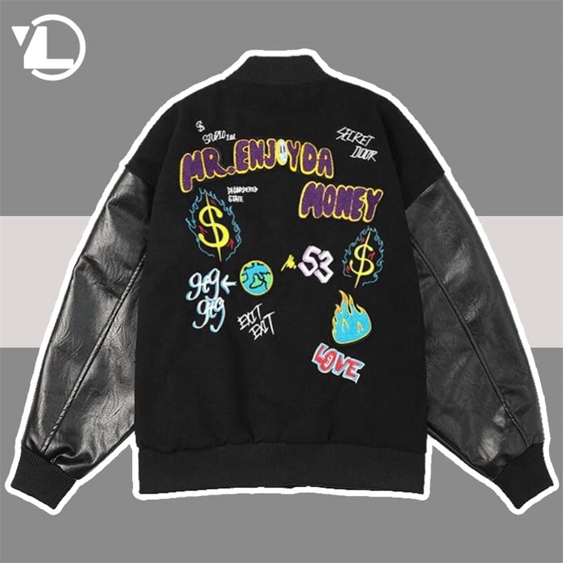 

Hip Hop Baseball Jackets Men Furry Letter Embroidery Patchwork Harajuku Varsity Jacket Punk Street Coats Unisex 220727, Black