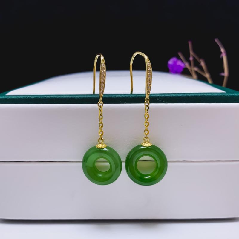 

Dangle & Chandelier 18k Yellow Gold Real Natural Green Jasper Drop Earring Fine Jewelry Women Wedding 12mm Gift Yze12125566byDangle