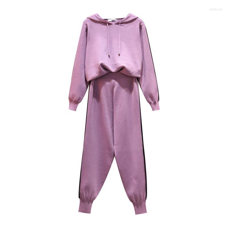 

Two Piece Dress Sweater Suits Haroun Pants Hoodie Knit Two-piece Outfit Women Hoody Top Knitwear Trousers Casual Leisure Clothing Set Good S, Black