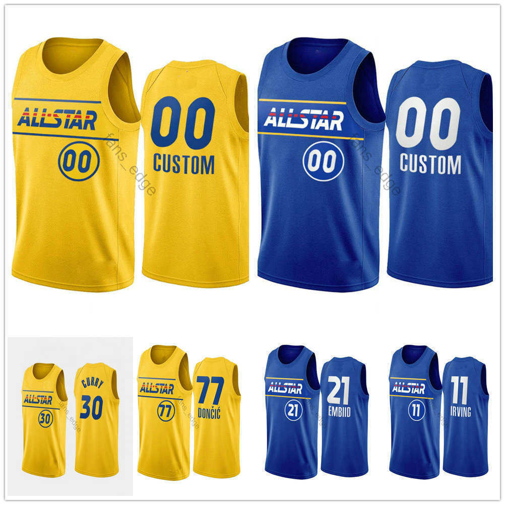 

Screen Printed All-Star Jerseys Stephen Luka Curry Nikola Kawhi Doncic Leonard Damian Devin Lillard Booker Donovan Basketball Mitchell, Yellow