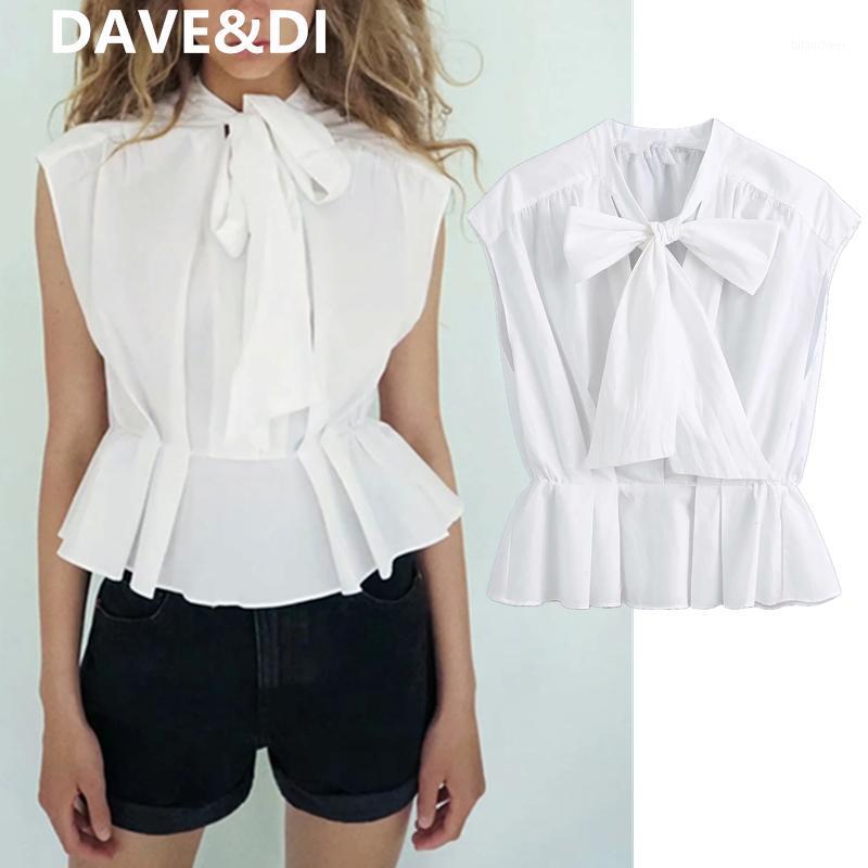 

Women's Blouses & Shirts DAVE&DI England Style Simple Cotton Bow Short Blouse Women Blusas Mujer De Moda 2022 Tank Shirt Womens Tops And Plu, White