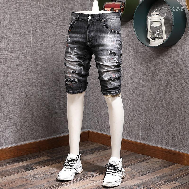

Men's Jeans Short Men Streetwear Ripped Denim Shorts Fashion Dots Printed Casual Black Stretch Slim Fit PantsMen's Bert22