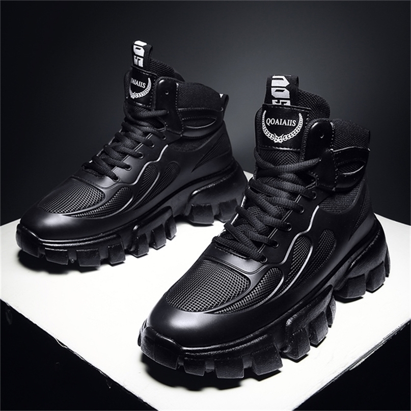 

Men Leather Boots Random Black High Gang Sports Shoes NonSlip Winter Plus Velvet Outdoor Increased The Men Boots Round Shape 220628