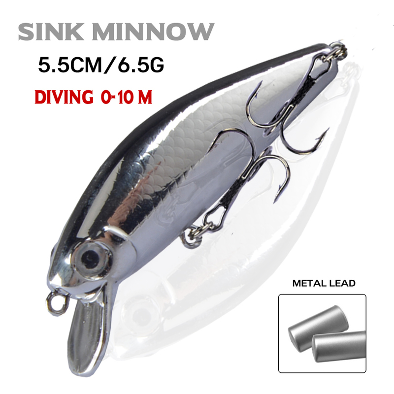 

Sinking Minnow Fishing Lure 55mm 6 5g Mini Artificial Bait Hard Wobbler All Water Crankbait For Pike Bass 220721