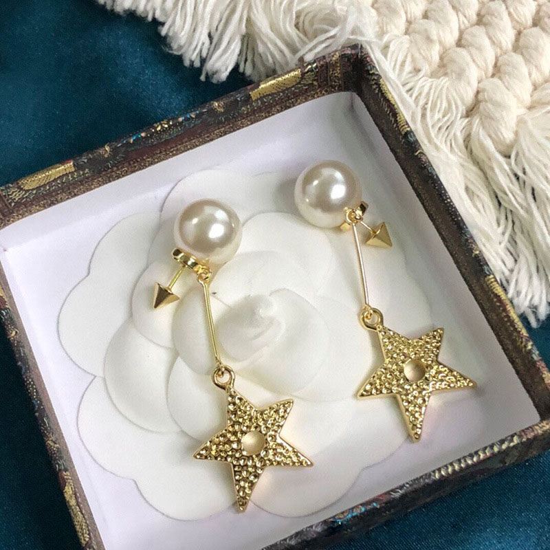 

fashion big Pearl gold star Pendant Stud Earrings D Brand Tassel Ear Rings Jewelry for Wedding Box Packing