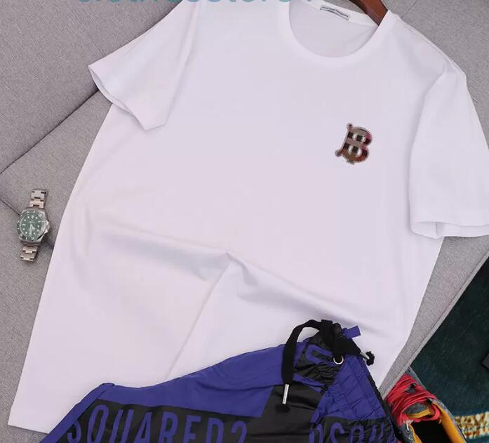 

Brand bbr clothes Short sleeve t-shirt men's 2022 summer mercerized cotton trend B home lattice TB letter best drill, White