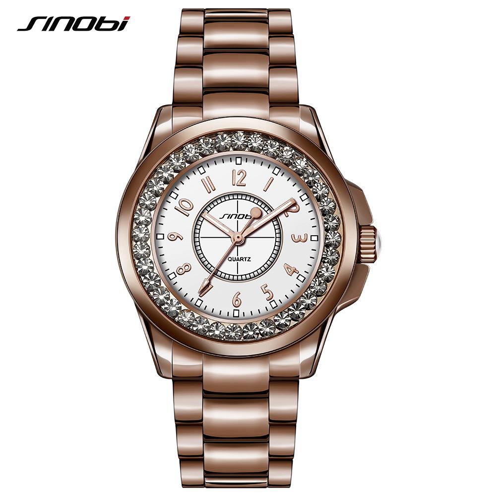 

SINOBI Fashion Women Diamonds Wrist Watches Imitation Ceramics Watchband Top Luxury Brand Dress Ladies Geneva Quartz Clock, Color 1
