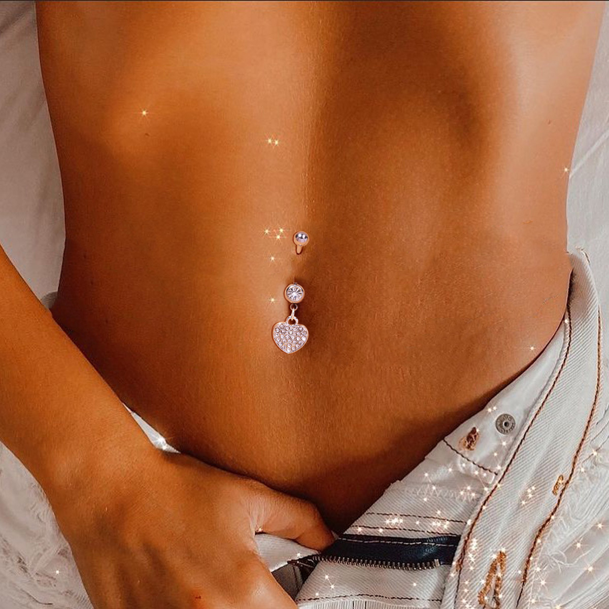 

Crystal Belly Navel Button Rings with Heart Zircon Drop Dangle Body Belly Piercing Jewelry for Women