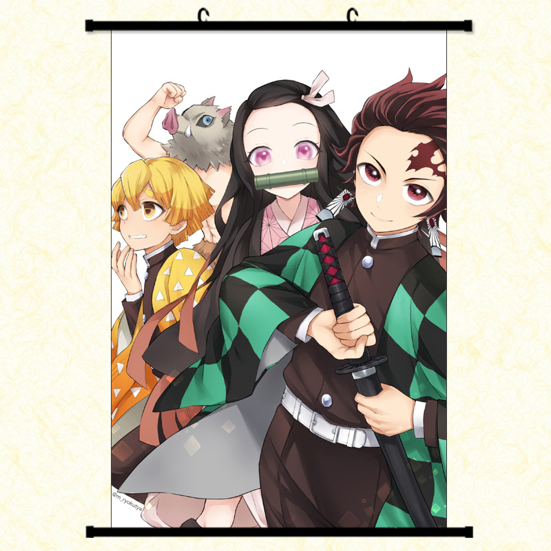 

90cm Party Toys scrolls Banners Demon Slayer Cartoon Hang picture Kazuma Tanjiro Nidouzi Hand donew Children's Halloween gift