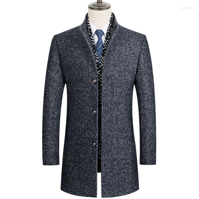 

Men's Wool & Blends Long Business Thick Coats And Woolen Fashion Men Winter Solid Color Single Breasted Jacket Overcoat Kend22, Brown